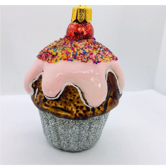 Polish Glass Strawberry Frosted Cupcake Christmas Tree Ornament Sprinkles Cherry - Picture 3 of 5